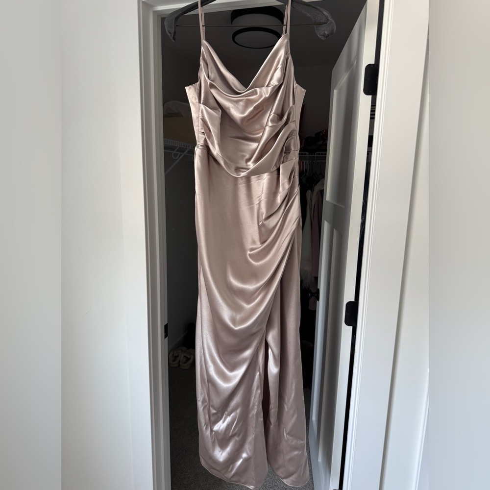 Birdy Grey Satin Maxi Dress in Taupe